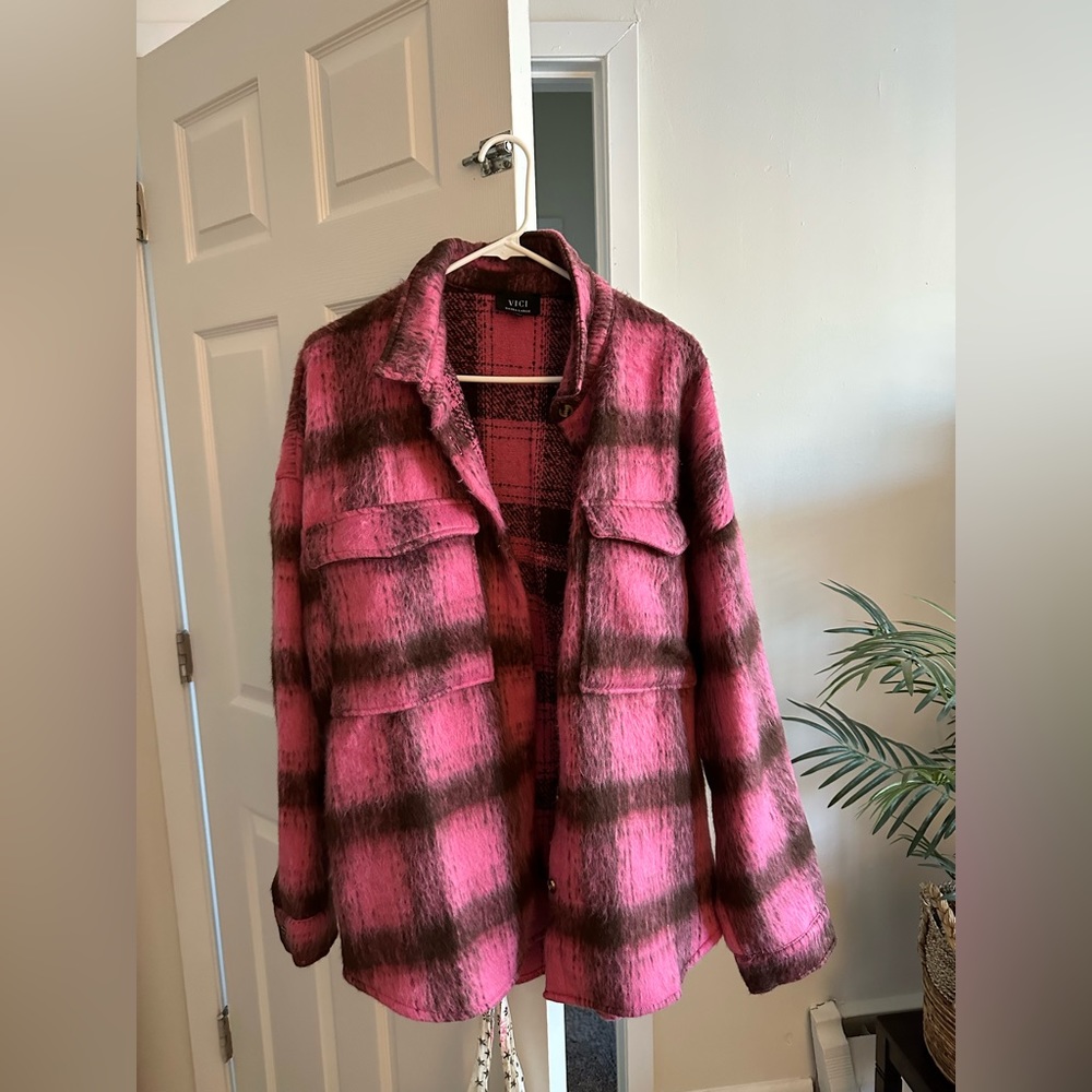 VICI pink flannel shacket